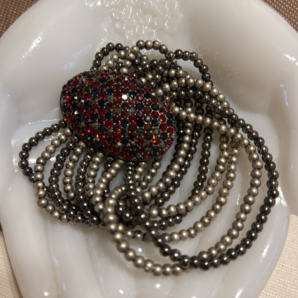 garnet and ruby colored faux gems w/gunmetal & silver beaded chain bracelet